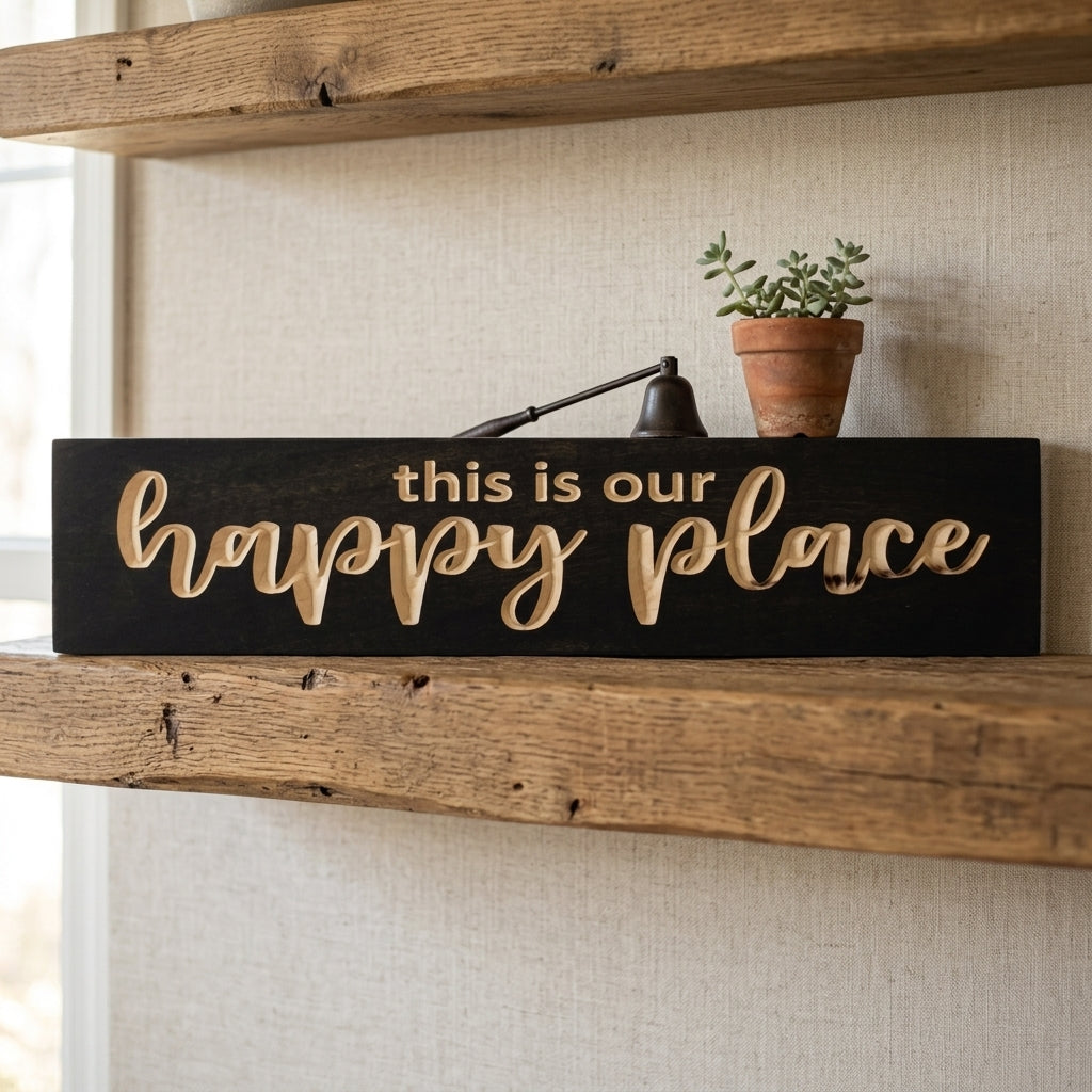 Camper Sign — This Is Our Happy Place | Carved Wood