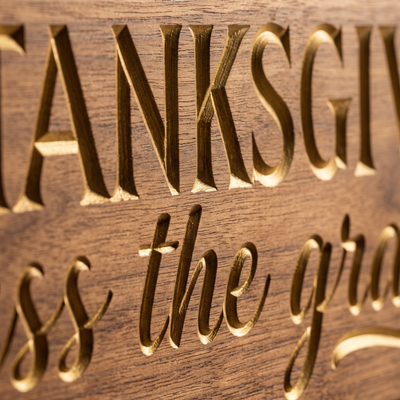 Funny Happy Thanksgiving Wood Sign — Now Pass The Gravy — carved lettering detail — Bluegrass Gifts