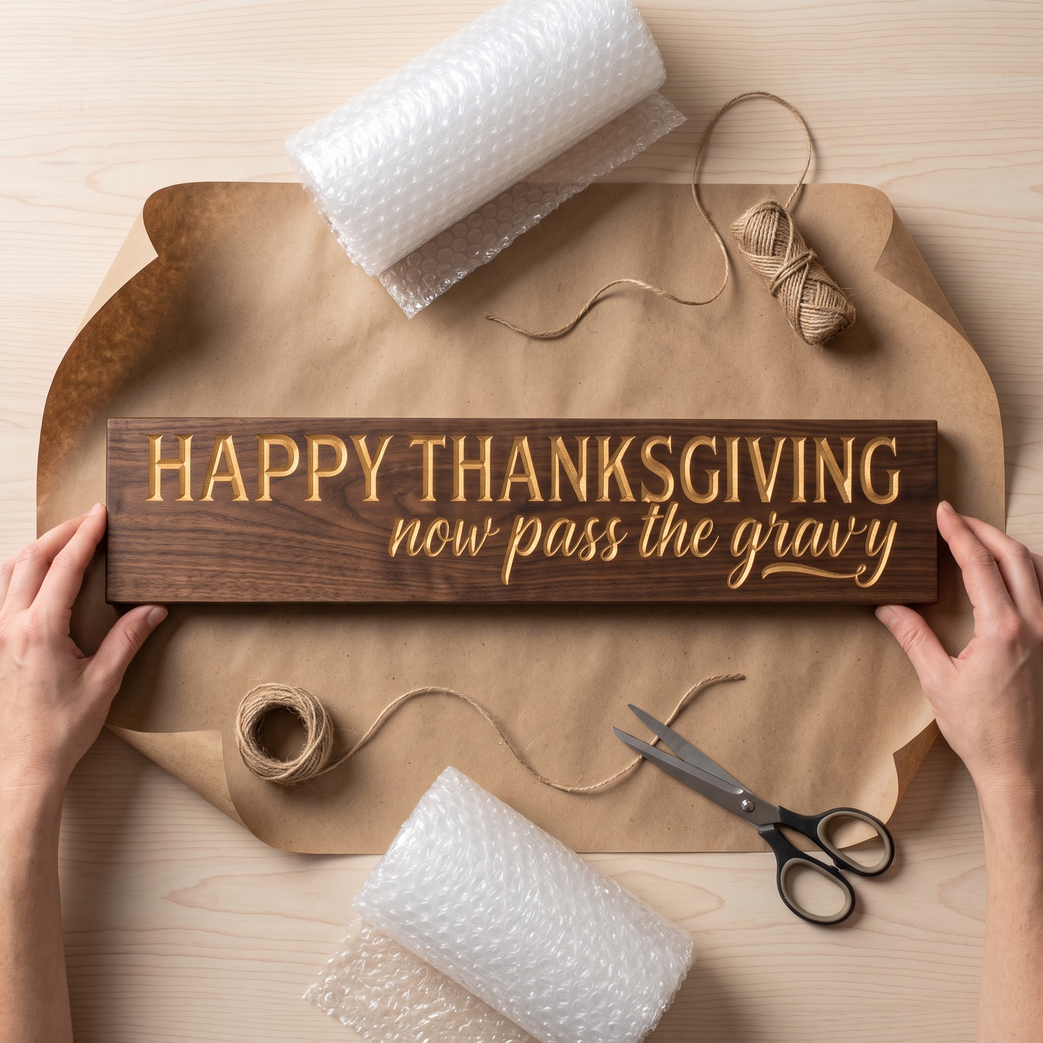Funny Happy Thanksgiving Wood Sign — Now Pass The Gravy — gift-ready packaging — Bluegrass Gifts