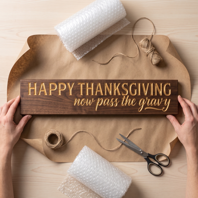 Funny Happy Thanksgiving Wood Sign — Now Pass The Gravy — gift-ready packaging — Bluegrass Gifts