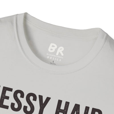 Highland Cow Shirt — "Messy Hair Don't Care" Graphic Tee in Ice Grey