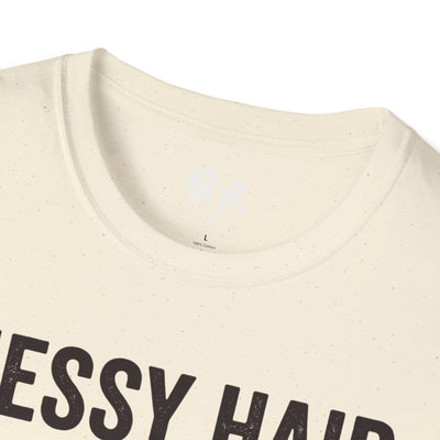 Highland Cow Shirt — "Messy Hair Don't Care" Graphic Tee in Natural