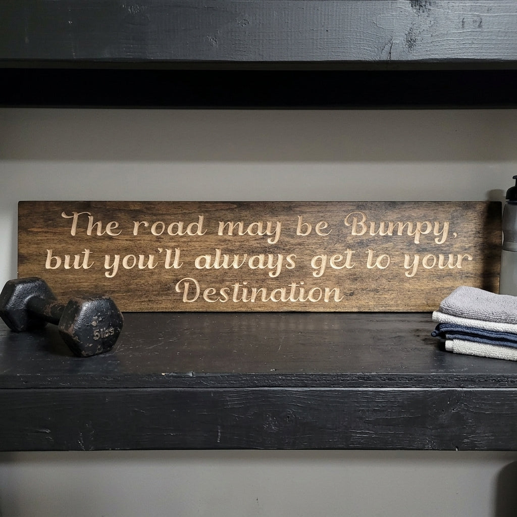 Home Gym Sign — Overcome Challenges Carved Wood Motivation