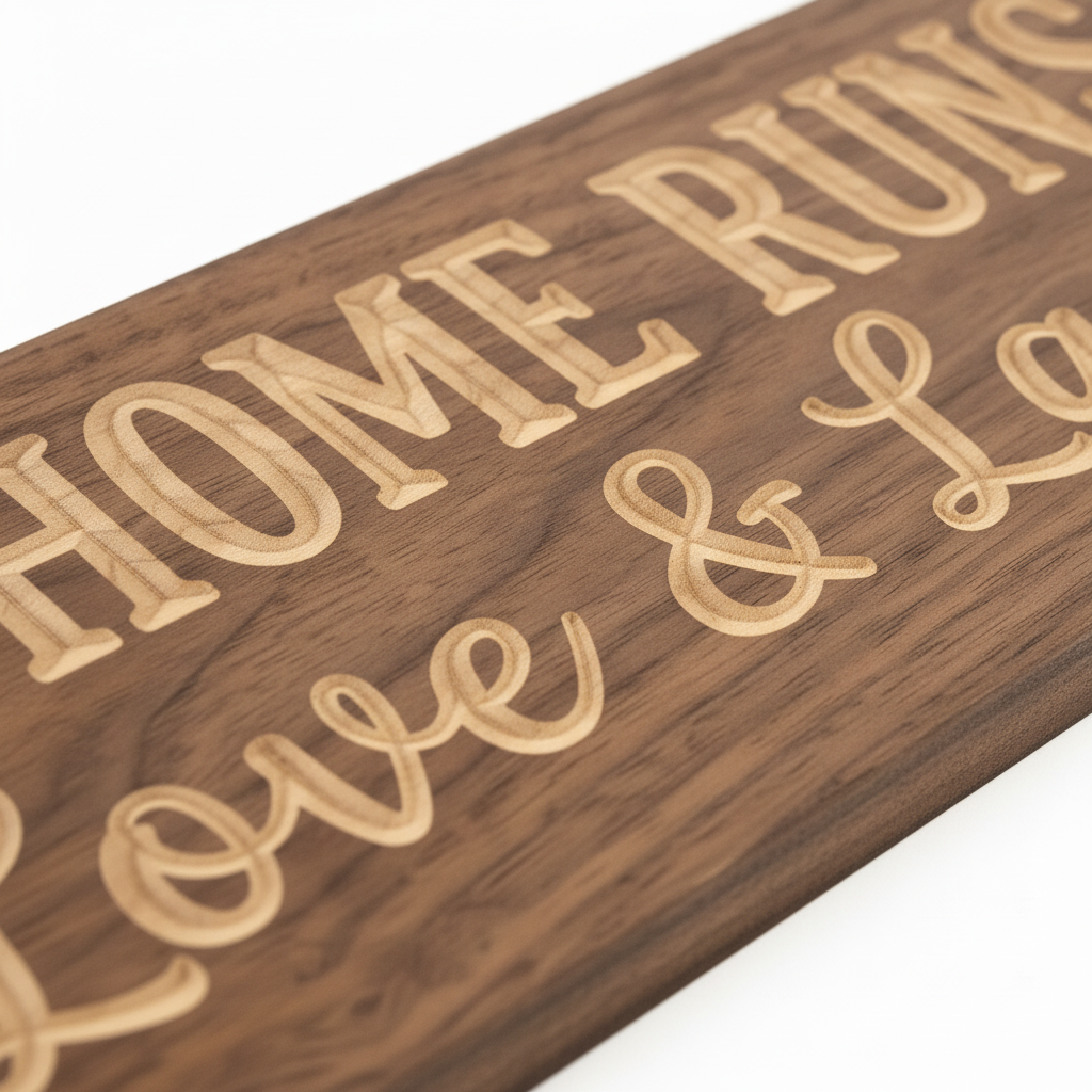 Family Room Sign — This Home Runs On Love & Laughter — carved lettering detail — Bluegrass Gifts