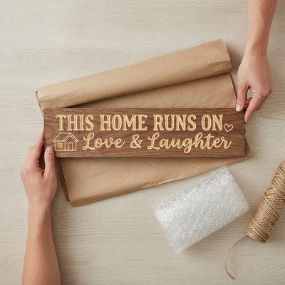 Family Room Sign — This Home Runs On Love & Laughter — gift-ready packaging — Bluegrass Gifts