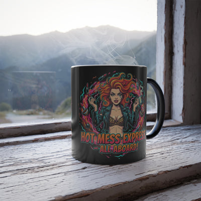 Hot Mess Express Magic Mug - funny coffee mug on office desk gift idea by Bluegrass Gifts