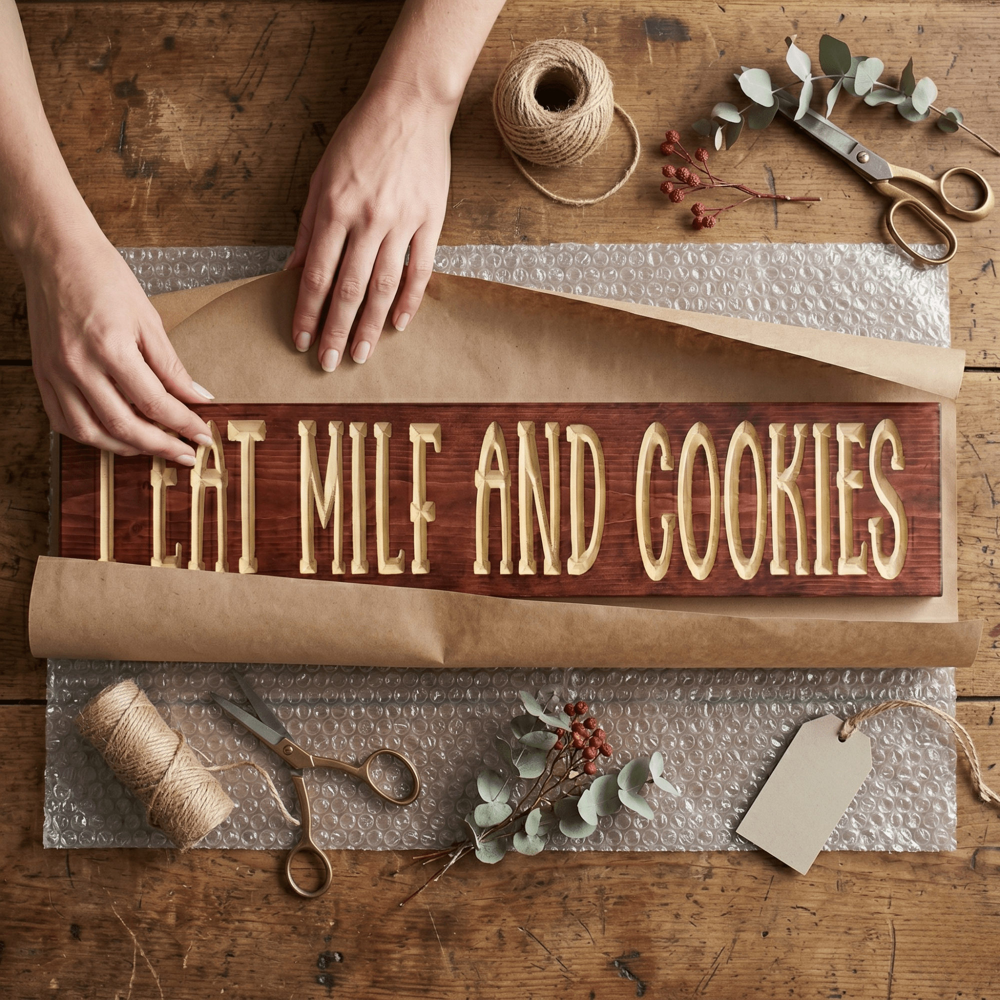 I Eat MILF and Cookies Wood Sign Gift Wrapped – Handmade Kentucky Gag Gift