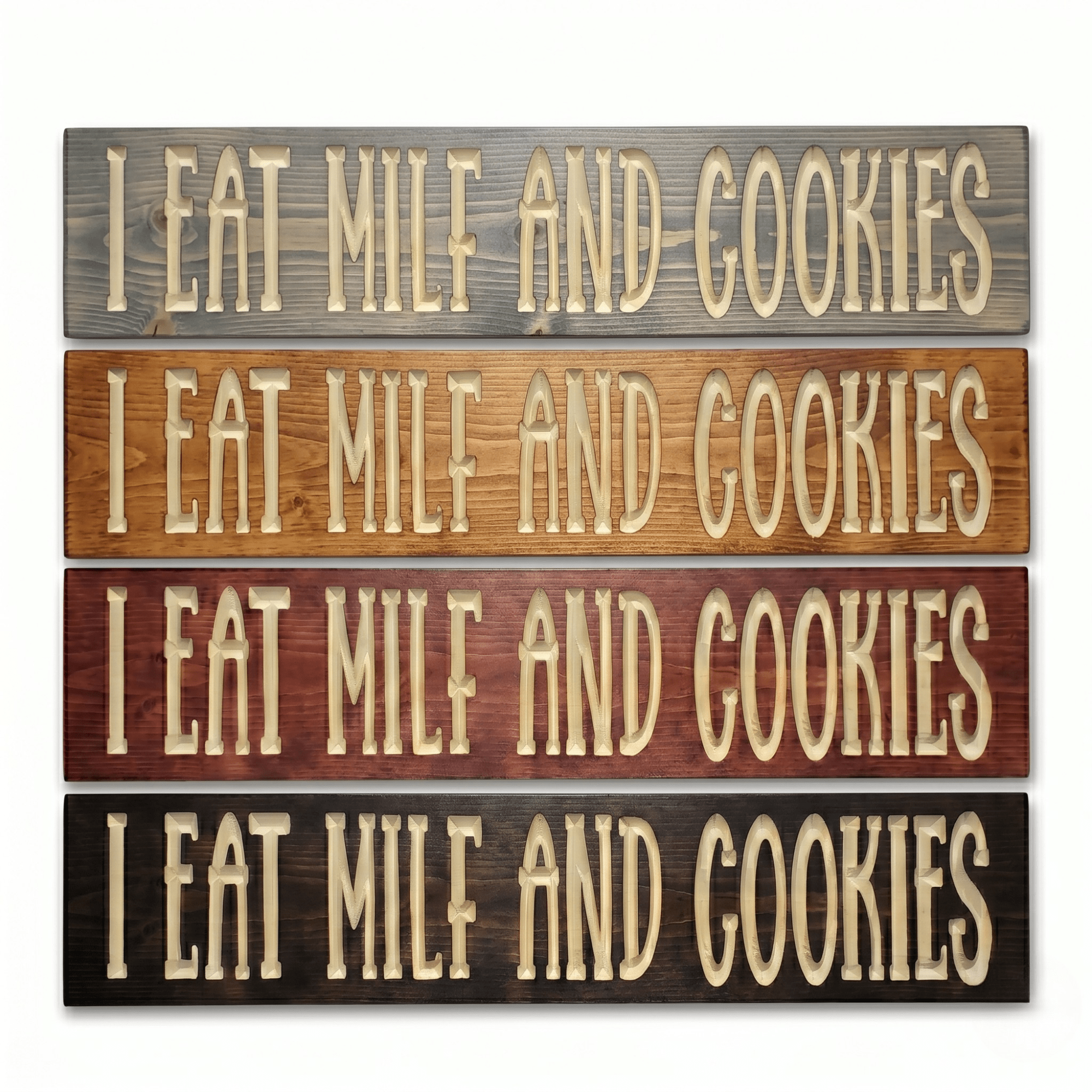 I Eat MILF and Cookies Wood Sign – 4 Stain Finish Options | Funny Wall Art