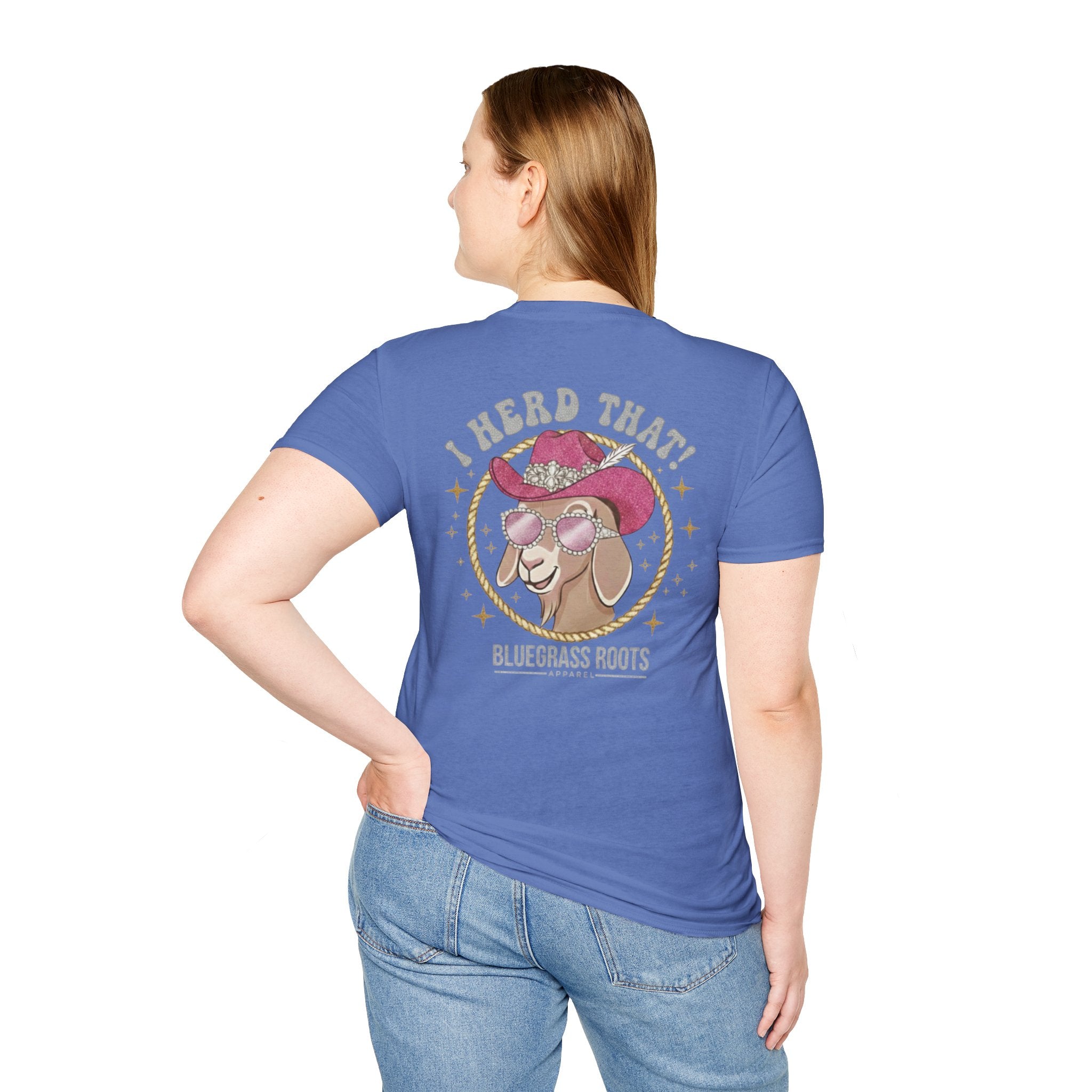 I Herd That! Glam Goat Western Boho Graphic Tee - graphic tee lifestyle model shot by Bluegrass Gifts