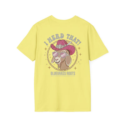 I Herd That! Glam Goat Western Boho Graphic Tee - graphic tee displayed on hanger by Bluegrass Gifts