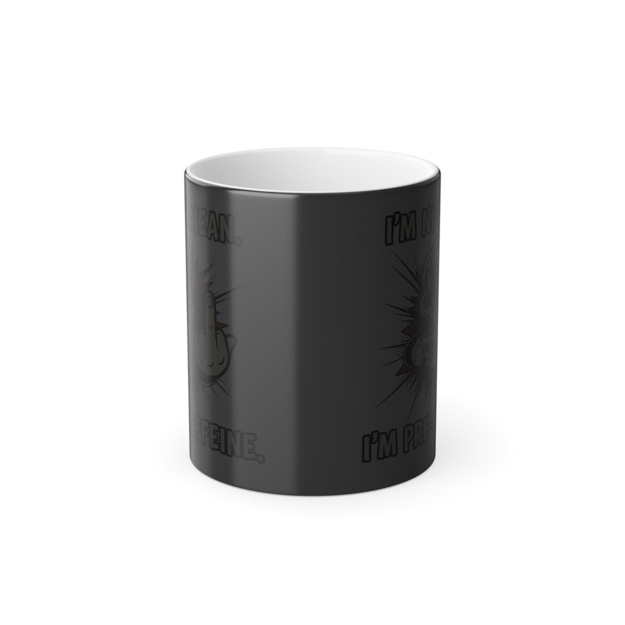 Im Not Mean, Im Pre-Caffeine Magic Mug - coffee mug styled on kitchen counter by Bluegrass Gifts