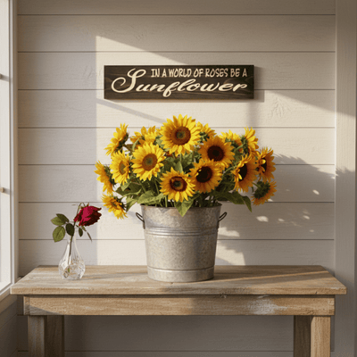 be-a-sunflower-carved-wood-sign-angled-view-b - in a world of roses be a sunflower  by Bluegrass Gifts