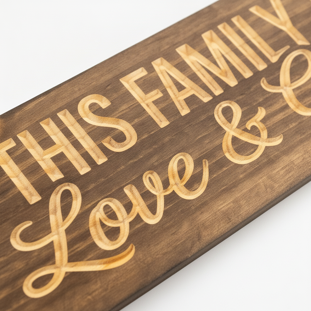 Family Rules Sign — In This Family We Do Love & Grace — carved lettering detail — Bluegrass Gifts