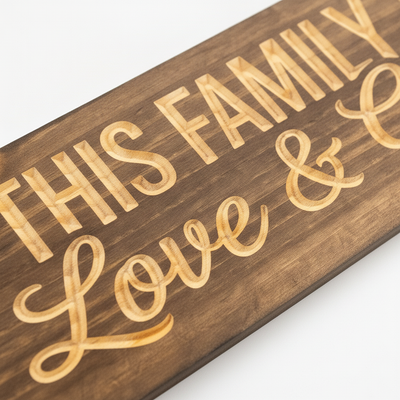 Family Rules Sign — In This Family We Do Love & Grace — carved lettering detail — Bluegrass Gifts