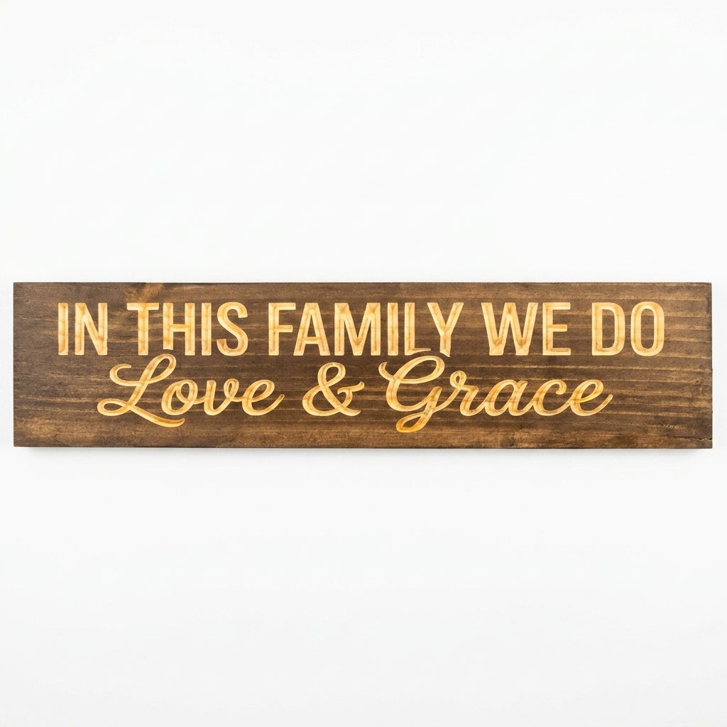 Family Rules Sign — In This Family We Do Love & Grace — carved wood sign — Bluegrass Gifts