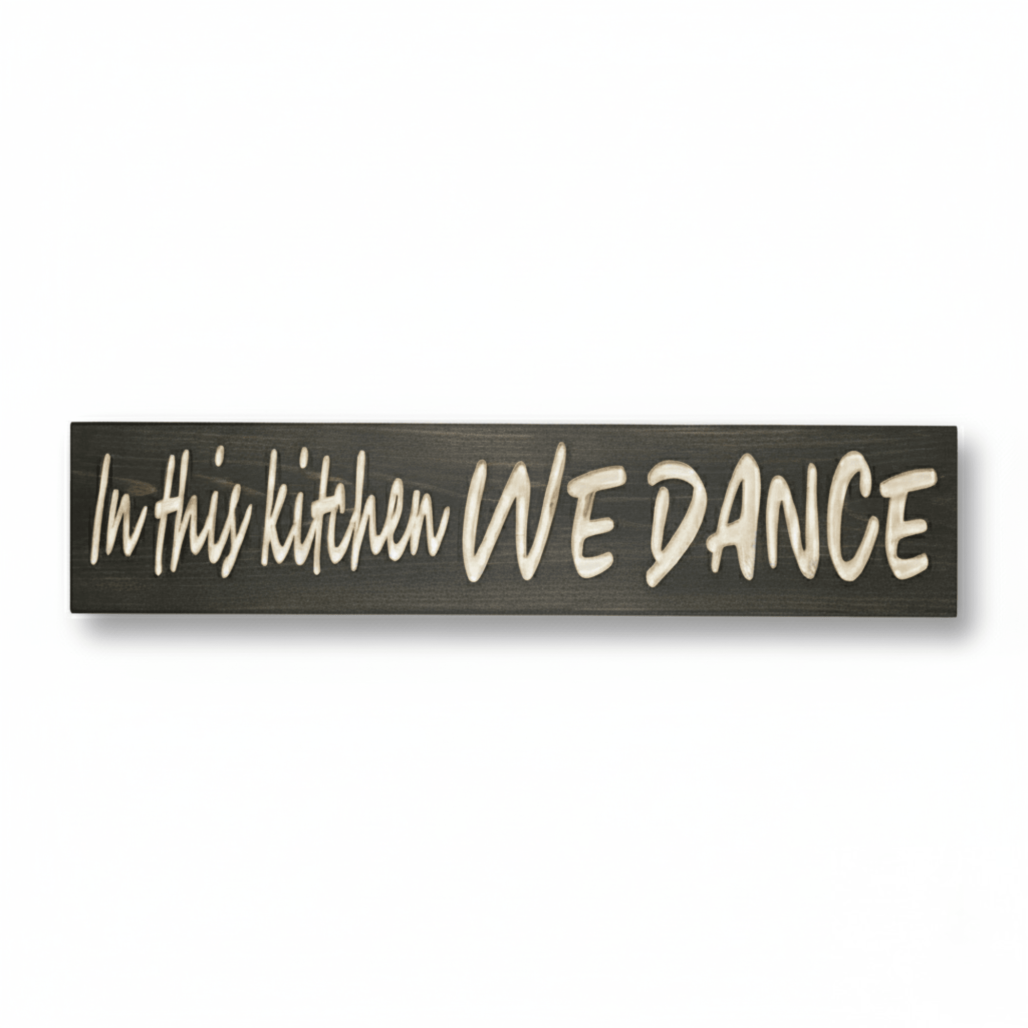 carved-vs-vinyl-kitchen-sign-durability-test - in this kitchen we dance wood sign by Bluegrass Gifts, handmade in Kentucky