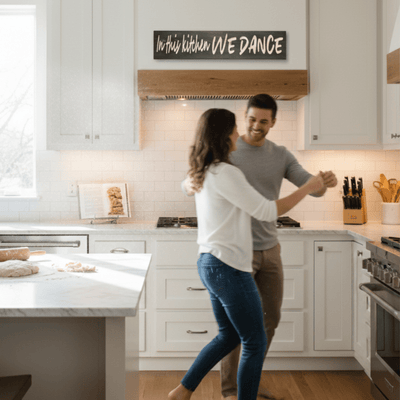 carved-wood-sign-finish-options-walnut-cherry - in this kitchen we dance wood sign by Bluegrass Gifts