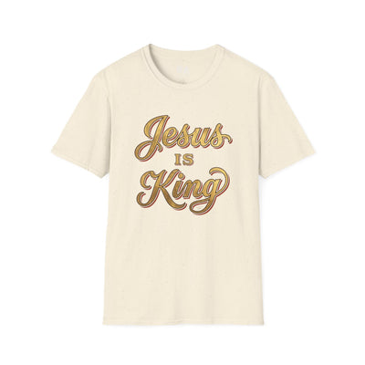 Jesus Is King Shirt — Gold Leaf Script Christian Tee in Natural