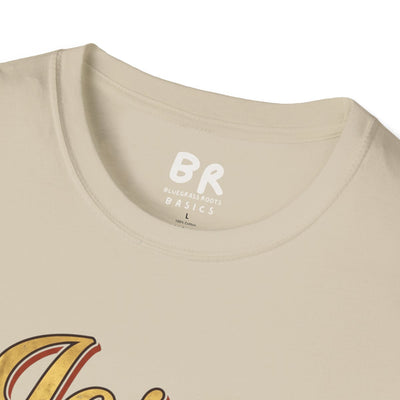 Jesus Is King Shirt — Gold Leaf Script Christian Tee in Sand