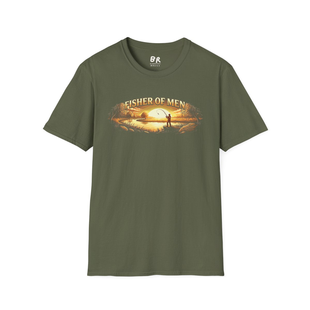 Jesus Shirt for Men — "Fisher of Men" Faith Graphic Tee in Military Green