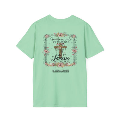 Jesus Shirt for Women — "Southern Girls & Jesus" Floral Tee in Mint Green