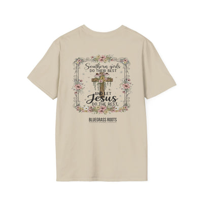 Jesus Shirt for Women — "Southern Girls & Jesus" Floral Tee in Sand