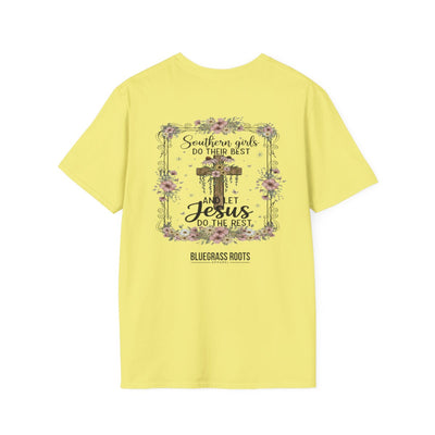 Jesus Shirt for Women — "Southern Girls & Jesus" Floral Tee in Cornsilk
