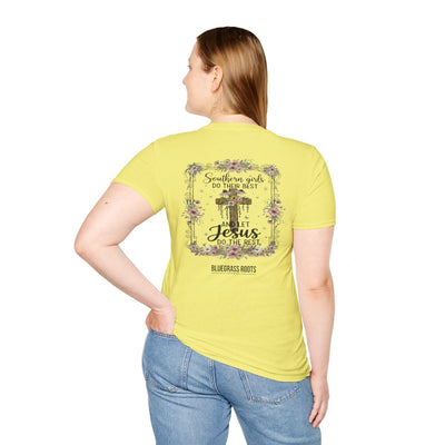 Jesus Shirt for Women — "Southern Girls & Jesus" Floral Tee in Cornsilk