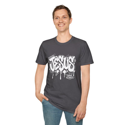 Jesus Tee — "Saved by Grace" Graffiti Christian Streetwear Shirt in Charcoal
