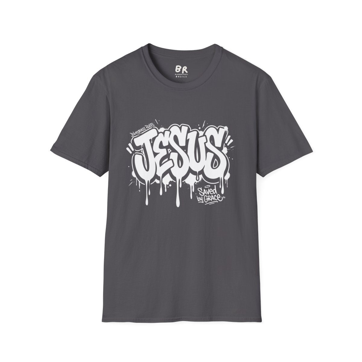 Jesus Tee — "Saved by Grace" Graffiti Christian Streetwear Shirt in Charcoal
