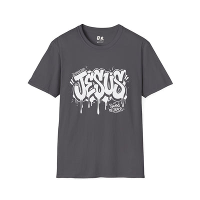 Jesus Tee — "Saved by Grace" Graffiti Christian Streetwear Shirt in Charcoal