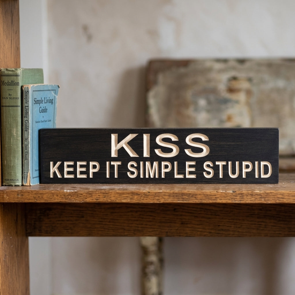 Keep It Simple Stupid Sign — Carved Wood KISS Principle