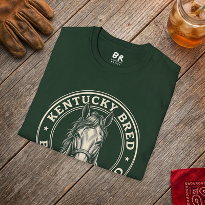Kentucky T Shirt — "Kentucky Bred, Bourbon Fed" Horse Tee in Forest Green