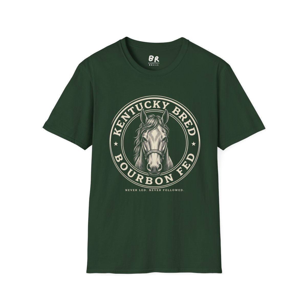 Kentucky T Shirt — "Kentucky Bred, Bourbon Fed" Horse Tee in Forest Green