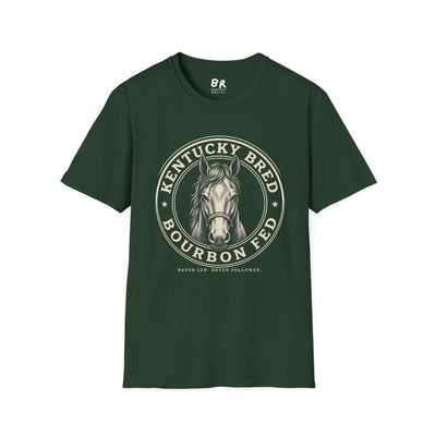 Kentucky T Shirt — "Kentucky Bred, Bourbon Fed" Horse Tee in Forest Green