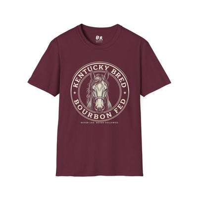 Kentucky T Shirt — "Kentucky Bred, Bourbon Fed" Horse Tee in Maroon