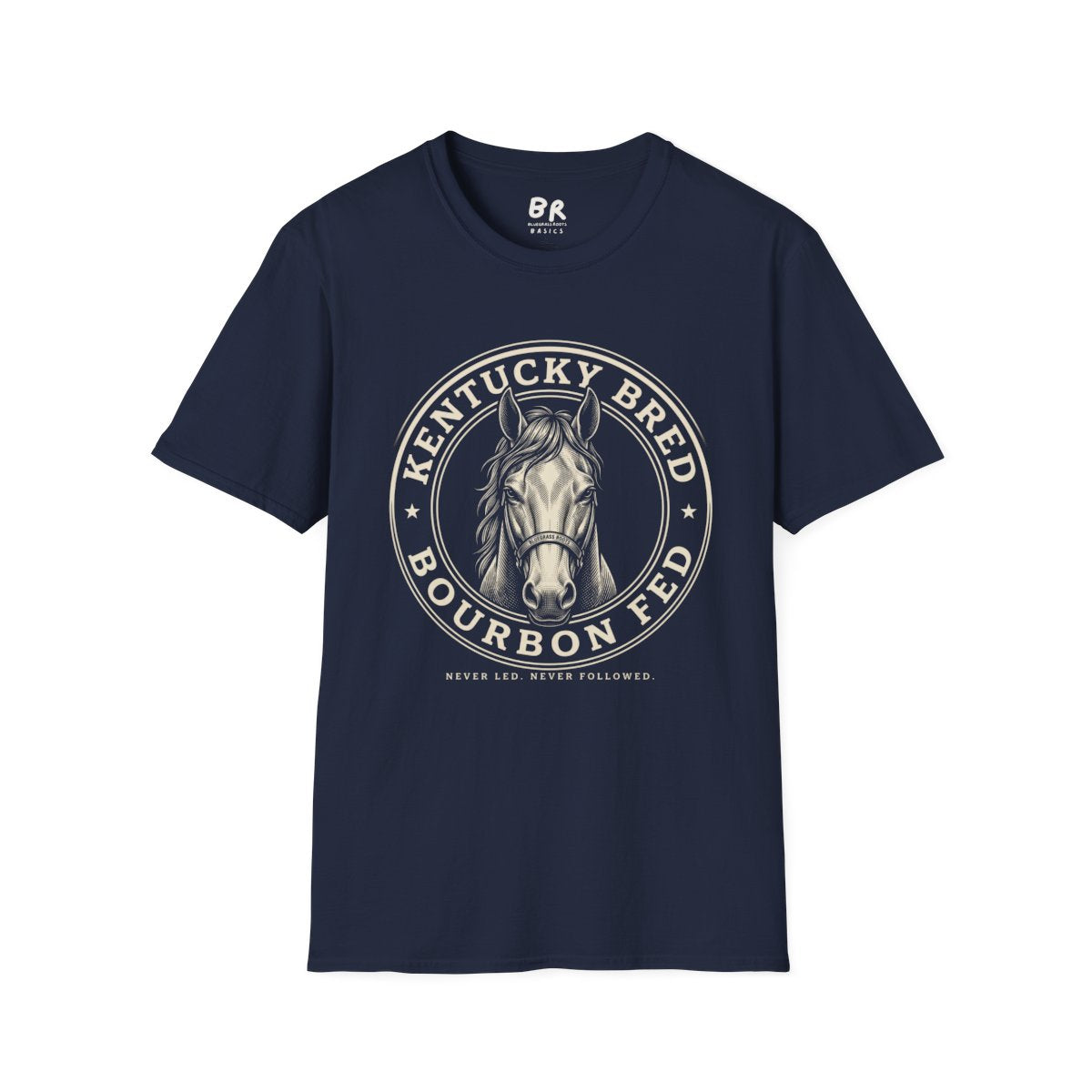 Kentucky T Shirt — "Kentucky Bred, Bourbon Fed" Horse Tee in Navy