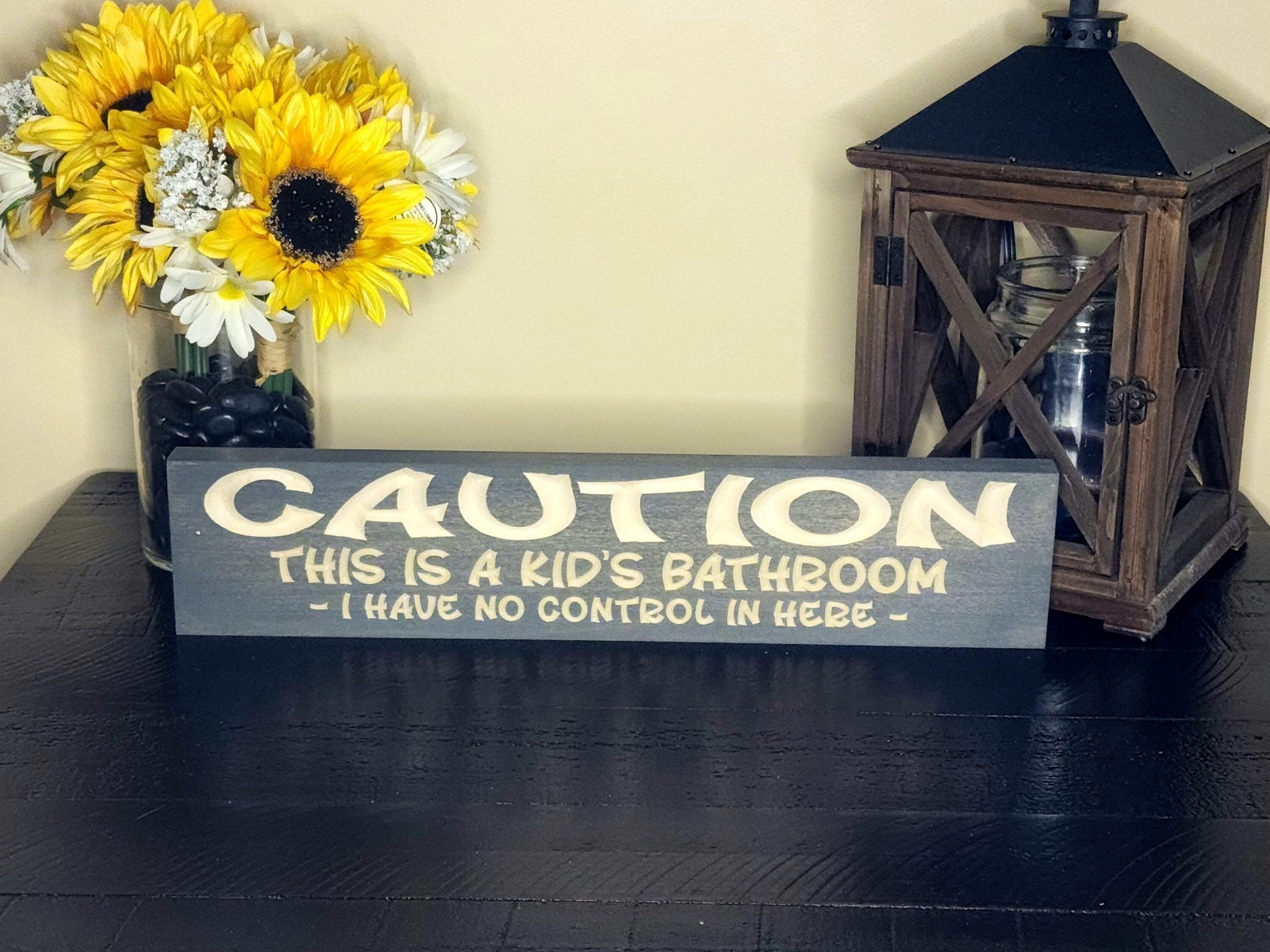 kids bathroom no control in here wood sign - funny bathroom sign - CNC-carved by Bluegrass Gifts