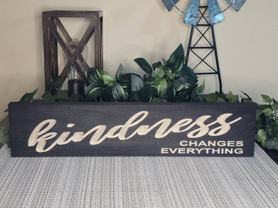 Carved Detail - kindness changes everything wood sign by Bluegrass Gifts, handmade in Kentucky