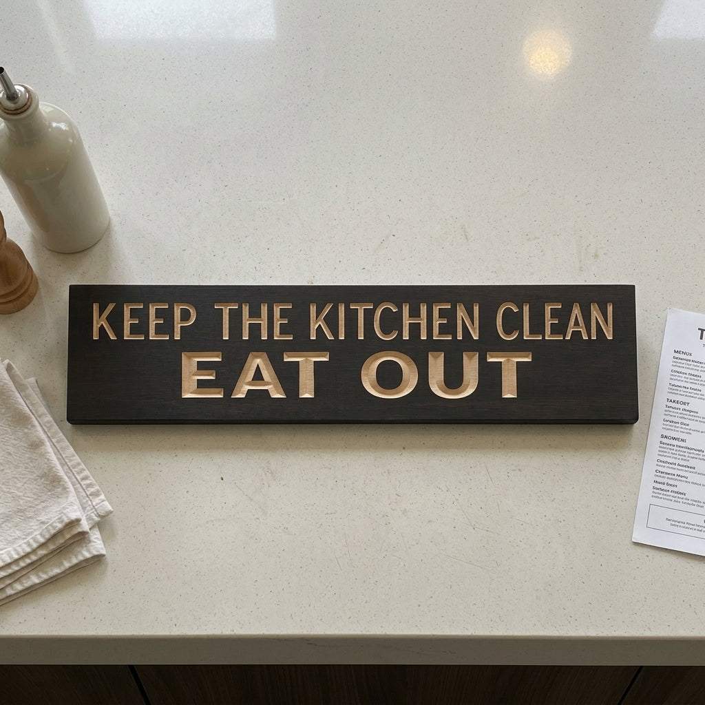 Kitchen Closed Sign — Keep It Clean, Eat Out | Carved Wood
