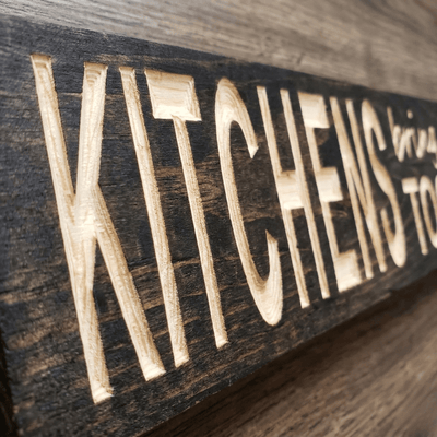 cnc-carved-wood-sign-detail-view - kitchens bring families together wood sign by Bluegrass Gifts, handmade in Kentucky