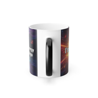 Back view of I’m Not Lazy cosmic mug transitioning from dark nebula to vibrant galaxy glow.