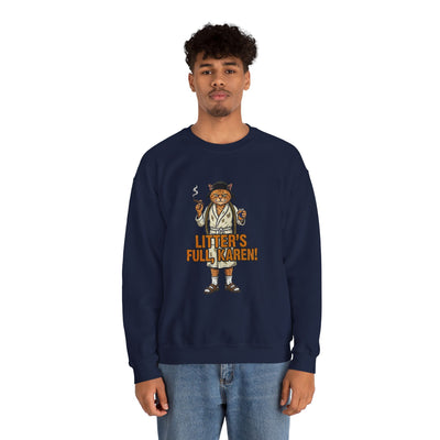 Litters Full: The Official Uniform of Holiday Chaos Crewneck Sweats - crewneck sweatshirt additional angle by Bluegrass Gifts