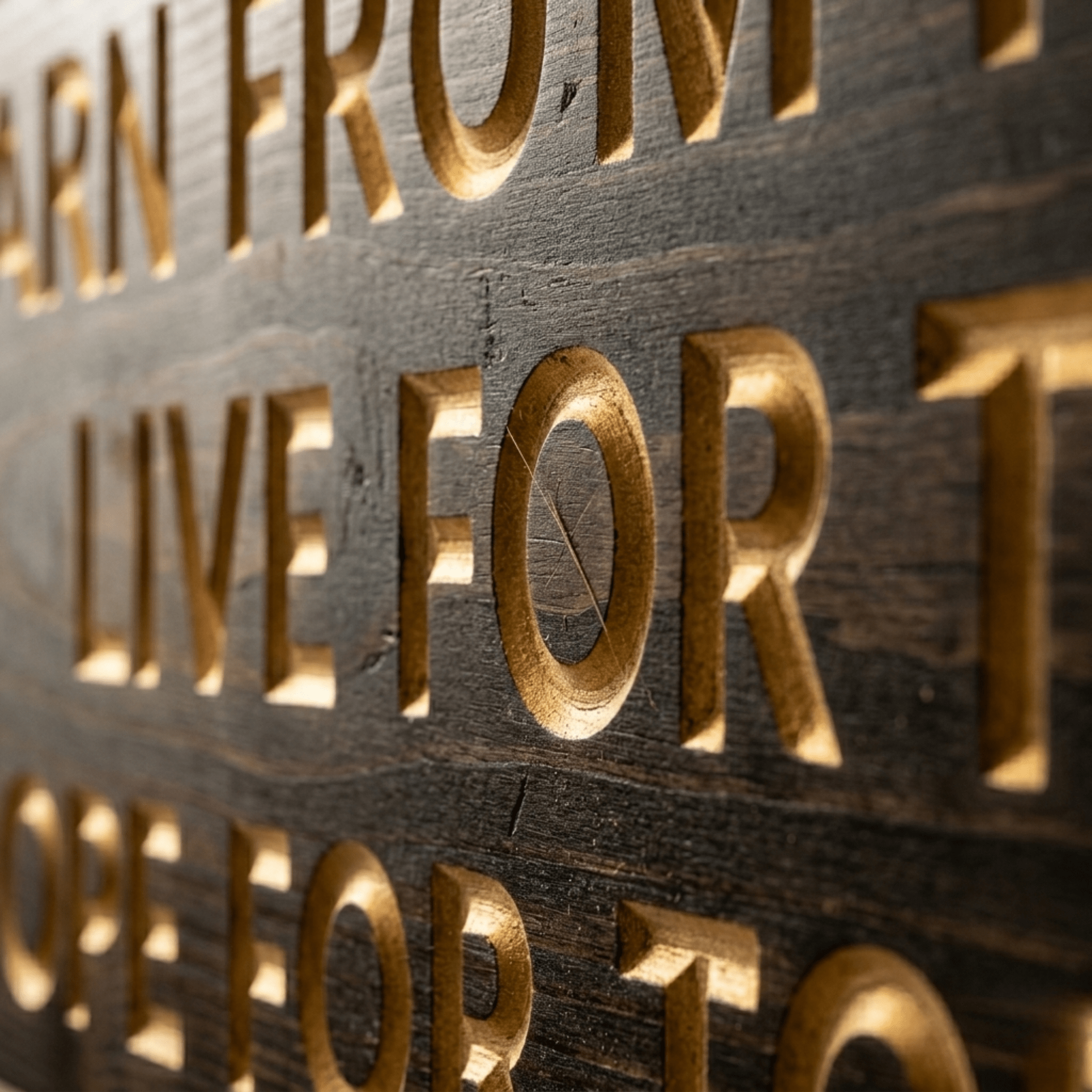 Macro close-up of CNC-carved Live for Today lettering showing real wood depth on the inspirational wall sign.