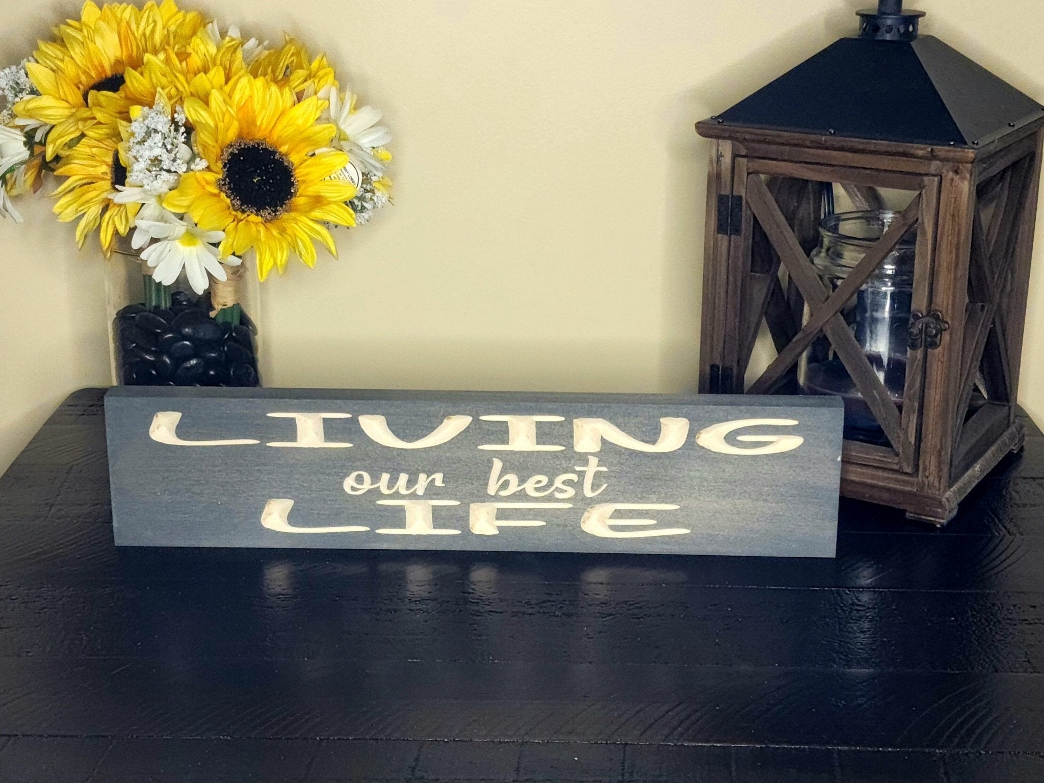 living our best life wood sign - motivational wall art - CNC-carved by Bluegrass Gifts