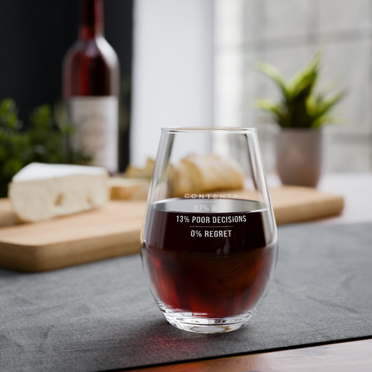 Engraved glass styled on a table