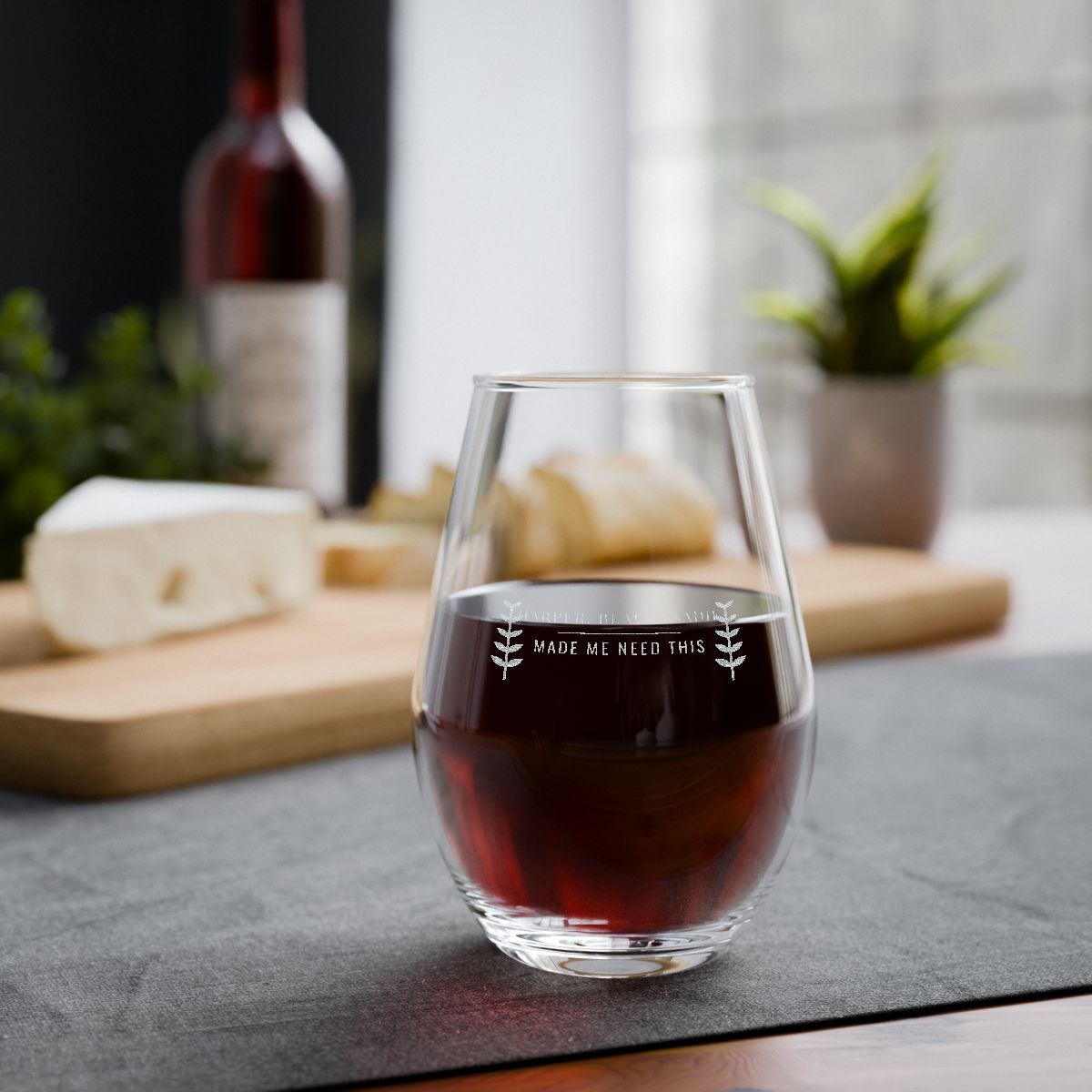 Engraved glass styled on a table