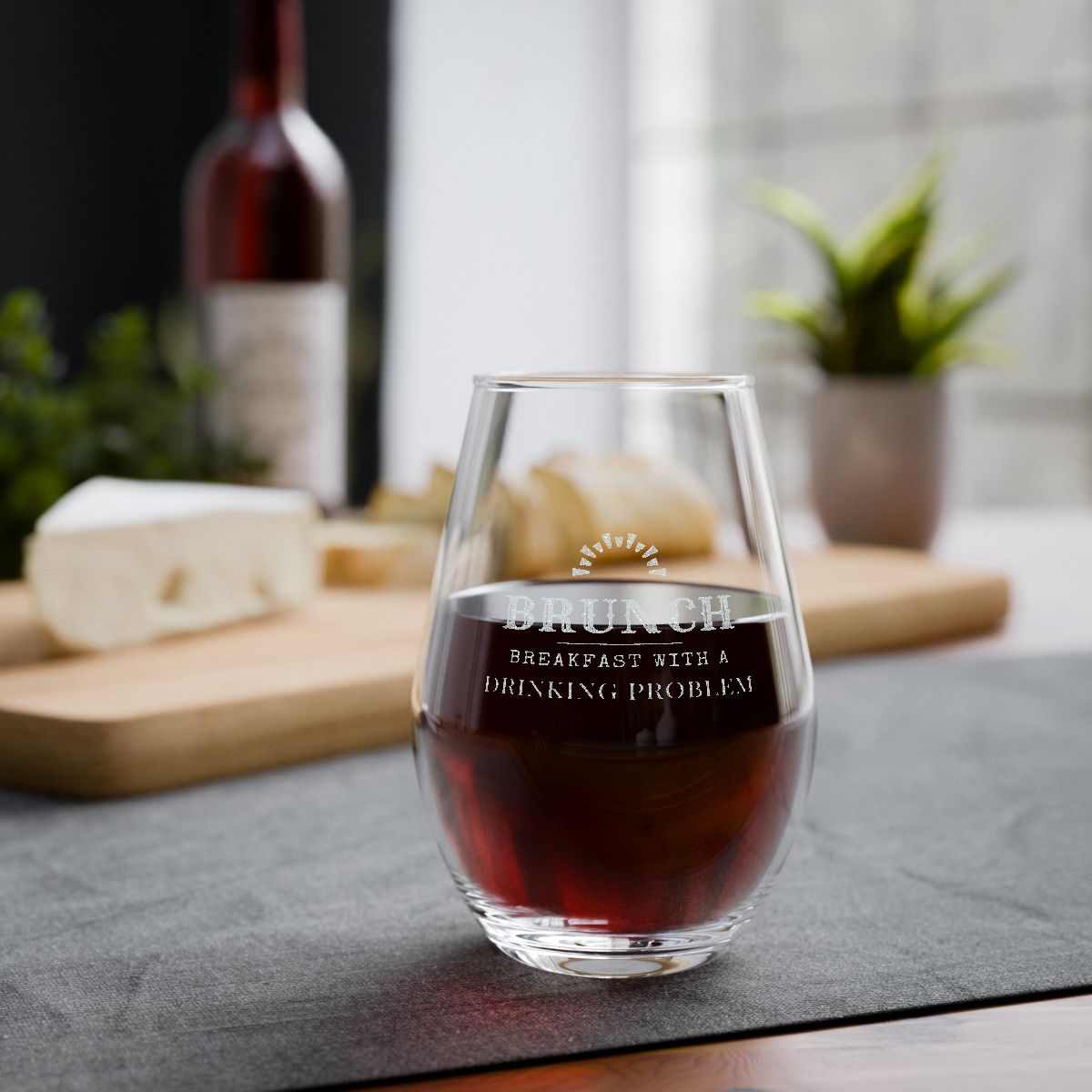 Engraved glass styled on a table