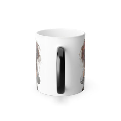 Back view of the matte black heat-changing mug showing the black handle and partial design reveal.