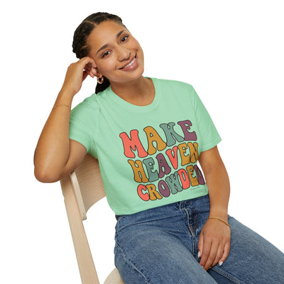 Make Heaven Crowded Shirt — Retro Groovy Christian Tee in Mint Green